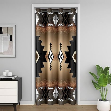 Rideau de Porte Aztec Boho Rideau Occultant 200x200 Rustique Indien Rideaux Porte Enfants Adolescents Adultes Géométrie Tribale Rétro Exotique Vert Marron Rideaux de Placard - 106L X 203H cm (1 Pannea (1/5)
