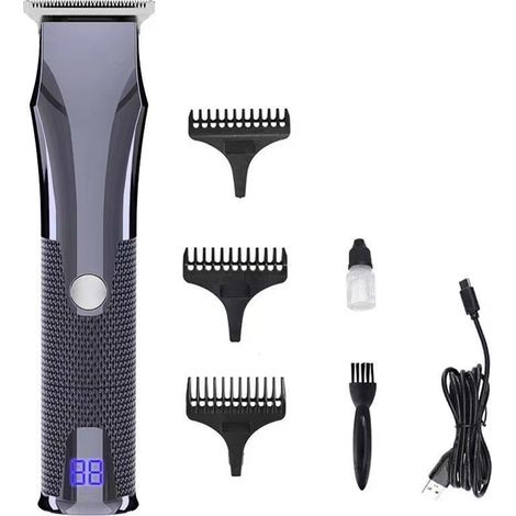 Tondeuse À Cheveux - Tondeuse À Barbe Multifonctionnelle Sans Fil - Moteur Rotatif Puissant - Écran LED - Lame En T Affûtée - Kit Complet Avec Sabots - 1 Pièce (1/5)