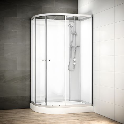Cabine douche 120 x 90 SILVER Blanc asymétrique droite (1/5)