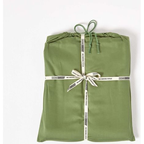 HOMESCAPES Moss Green Organic Cotton Fitted Sheet 400 Thread Count, Single - Moss Green (1/5)