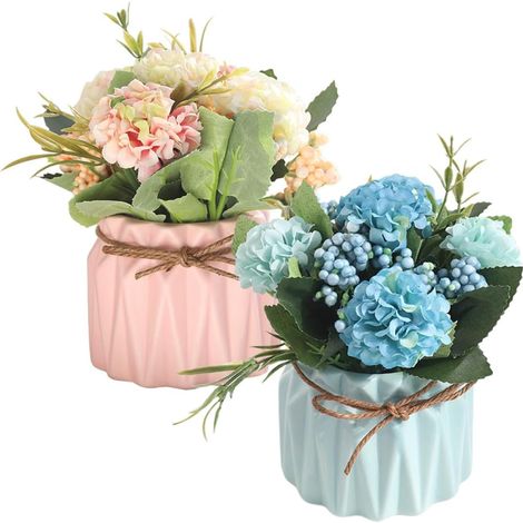 Plante Artificielle Bonsaï en Pot en Céramique, 2pcs Décoratives et Faciles à Entretenir, Cuisine et Décoration de Mariage Fleurs en Soie Réalistes (1/5)