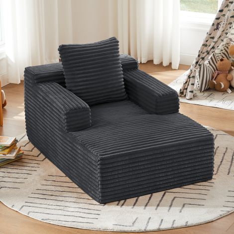 Sofá chaise longue gris oscuro en pana acanalada con función relax y uso como sofá cama (1/5)