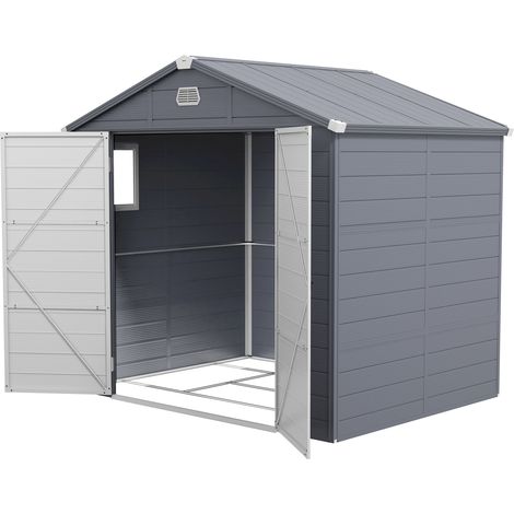 Cabanon de, plastique, métal, 240 x 190 x 180/228, gris, jardin, abri de, jardin, abri de, jardin, avec, fenêtre de ventilation (1/5)