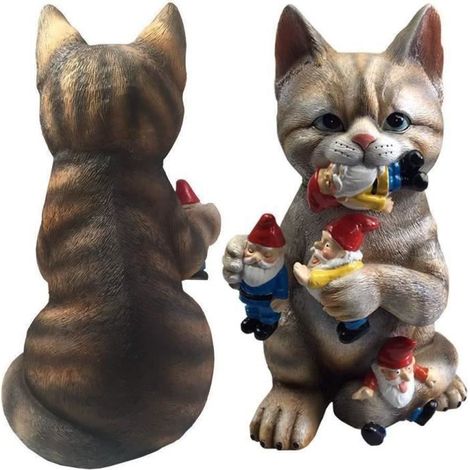 1 statue de chat jardin, résine résistante aux intempéries, décoration extérieure design tigré pour pelouse et balcon