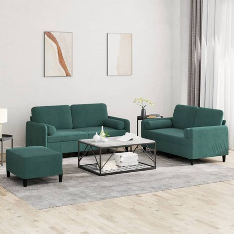 vidaXL Ensemble de canapés 3 pcs avec coussins vert foncé velours (1/5)