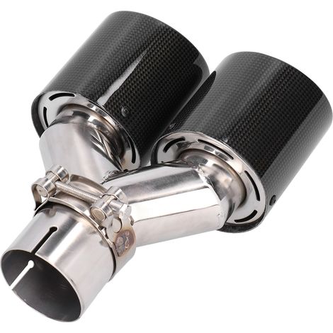 Embout d'échappement double en fibre de carbone, finition brillante, en forme de Y, avec collier de serrage, en acier inoxydable. (1/5)
