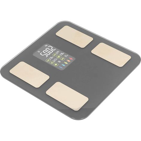 Intelligente Körperwaage mit Farbdisplay, 300 mHg Messbereich, hohe Genauigkeit, 5–180 kg, digitale Bluetooth-Waage zur BMI-Messung, Ladefunktion, Grau