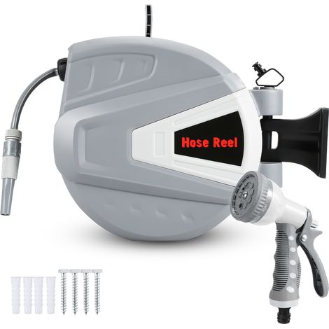SWANEW Enrouleur De Tuyau 20+2m Pression 8Bar Raccord 1/4"avec Pistolet à Eau (9 Modes de Jet Réglables) Rétractation Automatique Pneumatique Pivotant à 180° (1/5)
