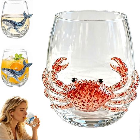Verrerie artisanale motif pieuvre bleue verres à vin sans pied 3D pieuvre verres de bar artisanaux motif animal marin océan (1/5)