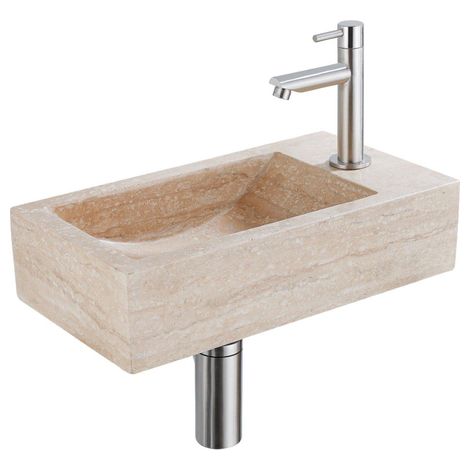 Saniclass Fuente Ensemble fontaine - 40x22x10cm - trou de robinet à droite - robinet de fontaine en inox brossé PVD - bouchon de vidange - siphon (1/5)