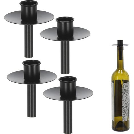 Novaliv 4X Bougeoir bouteille en fer noir Bougeoir bouteille fixation pour bougies env. Bougeoir en forme de bouteille noire de 2 cm, bâtonnet de