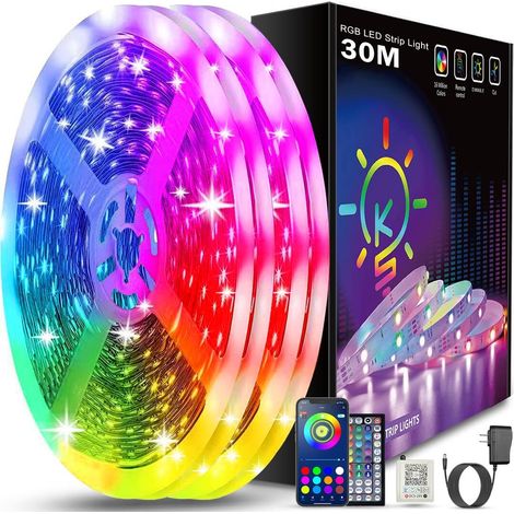 Ruban Led 30m Led Chambre Bluetooth Bande Led Télécommande APP Guirlande Lumineuse Décoration Chambre Led Bureau (1/5)