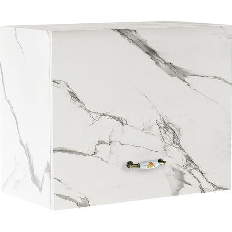 Pensile Cucina con Anta a Ribalta 60x32x49 cm in Legno Bianco Effetto Marmo