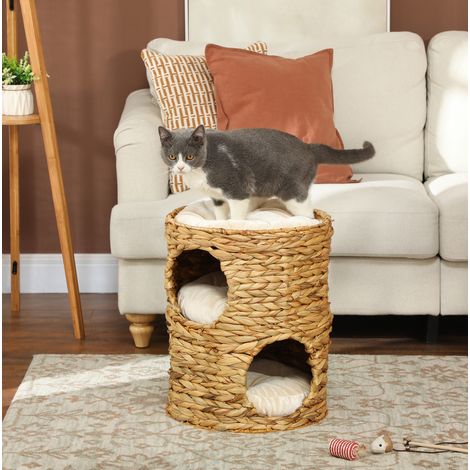 Rascador Gato 40x50 Cm Jacinto Agua Marrón, 2 Nichos Cojines Extraíbles (1/5)