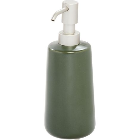 Pompe à Savon et Produit Vaisselle en céramique, Distributeur de Savon Rechargeable avec Pieds antidérapants, Porte Savon céramique au Design épuré, Vert Mousse (1/5)