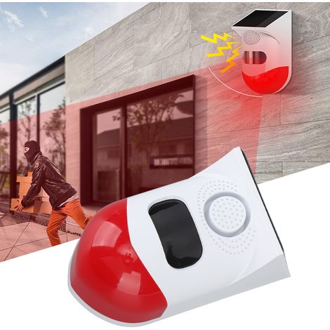 Alarme de détecteur de mouvement solaire extérieur Alarme de sécurité sans fil alimentée par énergie solaire extérieure avec alerte sonore et lumineuse,DUBUNS (1/5)