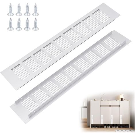 2 Pièces Grille Aeration Aluminium,400x80mm Grille D'aération Rectangulaire/Grilles Ventilation Rectangulaire avec Vis pour la Ventilation des Placards,Penderies et Armoires à Chaussures (1/5)