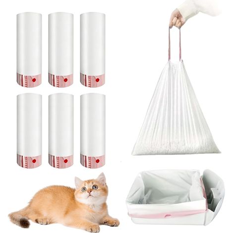 120 Pièces Sac Litiere Chat, 67x40cm Sac Poubelle Litiere Chat avec Cordon de Serrage, Sacs Hygièniques Pour Litière Chats, Sac a Litiere pour Chats Indéchirables pour Bac à Litière de Grande Taille (1/5)