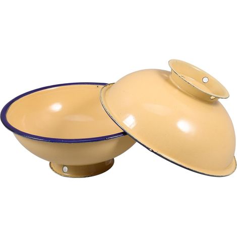 Lot 2 bols vintage en émail jaune de 16 cm, style rétro, pour conservation aliments et le pétrissage de la pâte. Vaisselle,. couleur aléat (1/5)