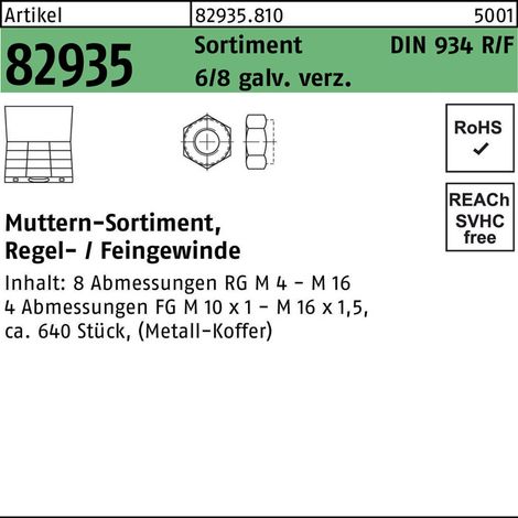 Muttersortiment DIN 934 640tlg. 8 galv.verz. 1 Stück (1/2)