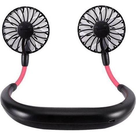 Mini ventilateur portable rechargeable USB double flux de refroidissement autour du cou - Noir (1/4)