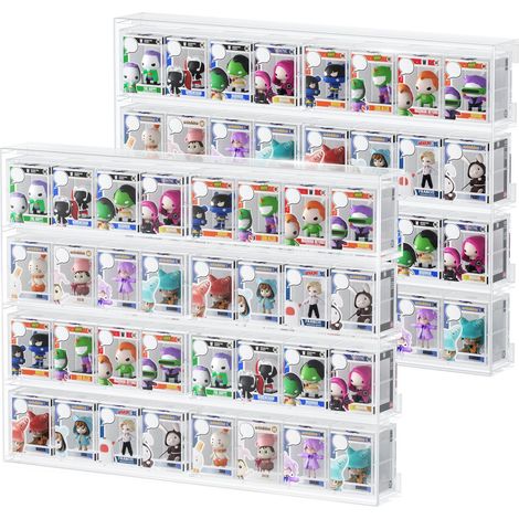 Lot de 2 coques de protection en acrylique compatibles avec Bitty Pop, étagère transparente à 32 emplacements pour comptoir et montage mural, mini étui de collection, support de figurine (1/5)