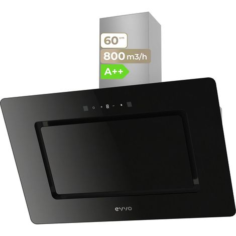 EVVO Campana Extractora 60 cm de Ancho Decorativa, Potencia 800 m³/h, Control Táctil y Gestual, Filtro de Aluminio y Carbón Activo, Eficiencia Energética A++