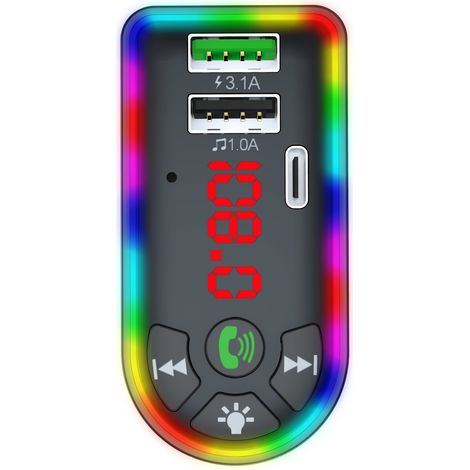 Neuer F7 Auto-MP3-Player (Modelljahr 2021) mit Bluetooth-Freisprecheinrichtung, FM-Radio, zwei USB-Anschlüssen, Ambientebeleuchtung und PD-Schnellladefunktion. (1/3)