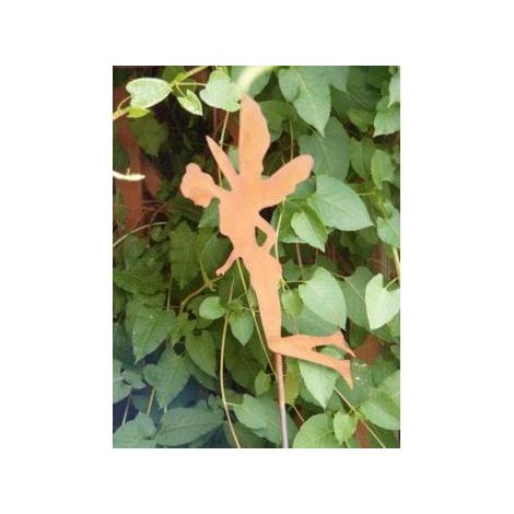 Pique de Jardin Elfe Volant en Métal Patiné Effet Rouille Tuteur Décoratif H115 cm - PANGIVO