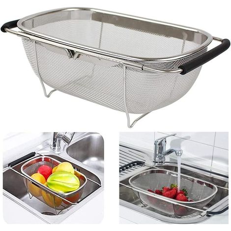 Passoire d'évier en acier inoxydable, passoire extensible à poser sur l'évier, passoire ovale extensible avec poignée en caoutchouc, petite passoire d'évier de cuisine de 4 litres, passoire, égouttoir