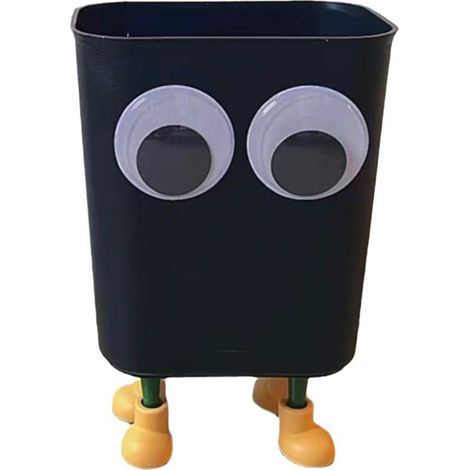 Poubelle design créatif yeux et pattes en plastique robuste grande capacité ouverture large pour salon chambre cuisine salle de bain (1/5)