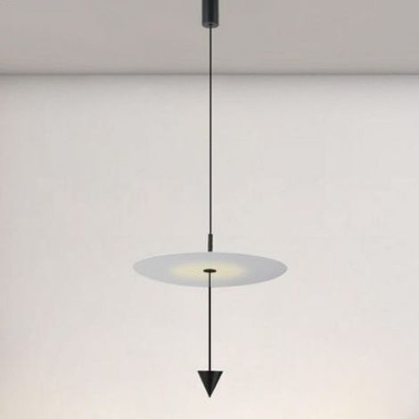 TRADE SHOP - Lampadario A Sospensione Lampada 18w Luce Led 4000k Disco Bianco ø42cm Cono Nero 33054 - (1/4)