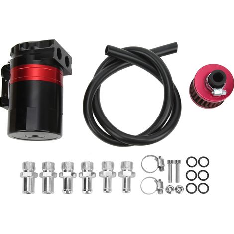 Séparateur d'huile moteur universel, chambre double avec filtre, déflecteur interne, protection moteur en alliage d'aluminium, rouge (1/5)