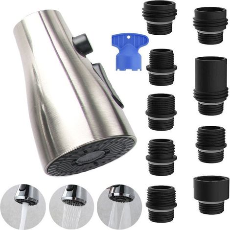 Universeller Ersatz-Küchenarmaturkopf mit 9-Adapter-Set, kompatibel mit Kohler/Moen/Delta Armaturen, 3-Funktions-Ausziehbrausekopf für Spültischarmatur. (1/4)
