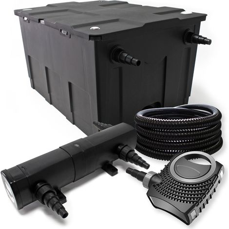 Juego filtro de estanque 60.000l UVC clarificador 24W 80W bomba manguera, skimmer y bomba de fuente