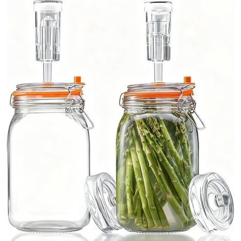2 barattoli di fermentazione da 1,5 l, barattoli di fermentazione con valvola di fermentazione e peso, barattoli di fermentazione con gorgogliatore, per preparare kimchi, marmellata e kombucha (1/5)
