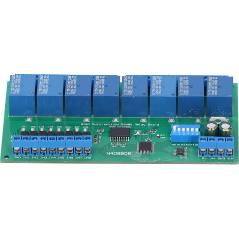 Module RS485 Modbus RTU 8 entrées 8 sorties relais, carte d'extension PLC DIN35 rail 24V, boîtier rail DIN, protocole industriel N4D8B08 (1/5)