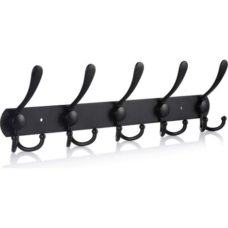 Stainless Steel Wall Mounted Coat Rack, Coat Hooks for Towels Bathrobes (Matte Black, 15 Hooks, 1pcs)