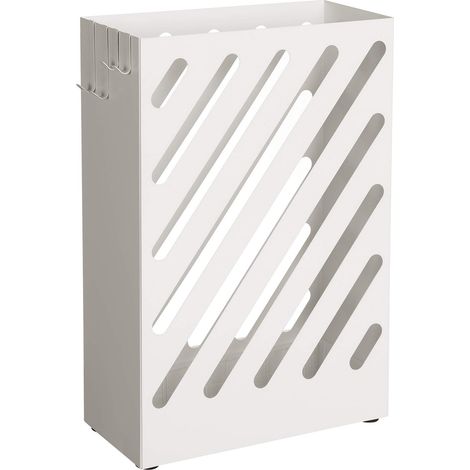 SONGMICS Porta Ombrelli in Metallo, Portaombrelli Rettangolare, Contenitore per Ombrelli con Vaschetta Scolapioggia e Gancetti, Design Traforato, Bianco LUC03WT (1/5)