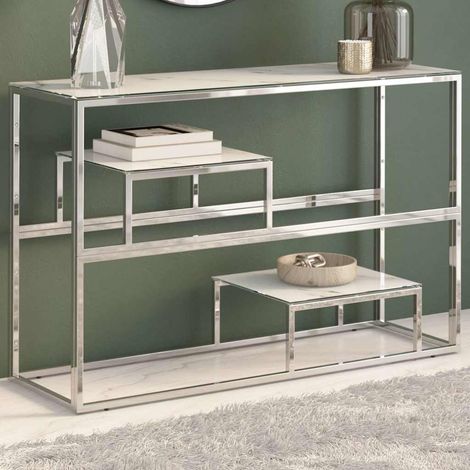vidaXL Table console argenté acier inoxydable et verre trempé (1/5)