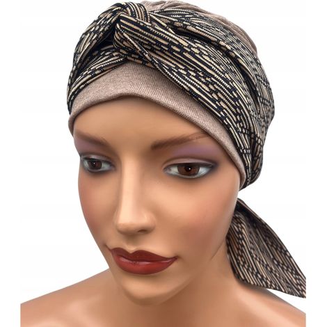 Pull turban marron clair Lena pour femme, taille 530, idéal pour l'automne et après une chimiothérapie. (1/5)