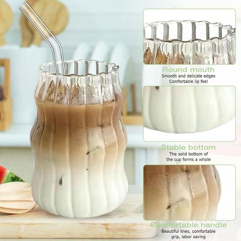 Lot de 4 verres à café, tasses à expresso, latte macchiato - 500 ml - Verres à long drink pour café, thé, cola, soda, cocktails avec pailles en verre, brosses (1/2)