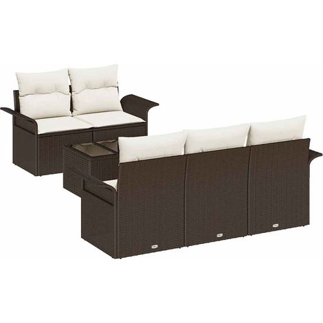Sofa Set with Cushion 6 pcs Brown Poly Rattan vidaXL