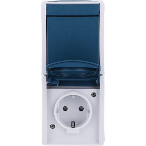 Busch-Jaeger Combinación Interruptor basculante con Enchufe SCHUKO® Safety+ doble, Balancín, conmutación On-Off y conmutación 2P+PE gris/azul verdoso - ocean® (2601/6/20 EBW-53), 2CKA001684A0330