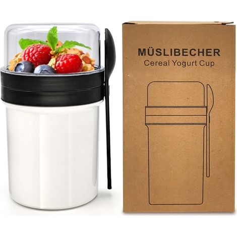 Pot de yaourt - Pot de yaourt à emporter - Pot de yaourt - Pot de petit-déjeuner fermé - Pot à salade pratique - Pot de flocons d'avoine - Blanc (1/4)