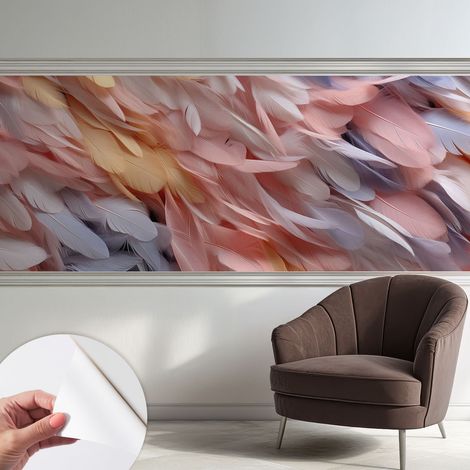 Papier peint adhésif décoratif pour chambre et salon Design moderne à poser facilement Plumes pastel 250x104 cm (1/5)
