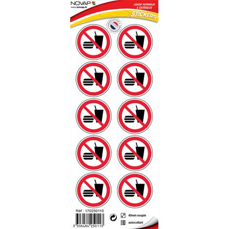 Planche 10 Pictogrammes Ø 40mm - Interdit de Manger ou Boire - 4250113