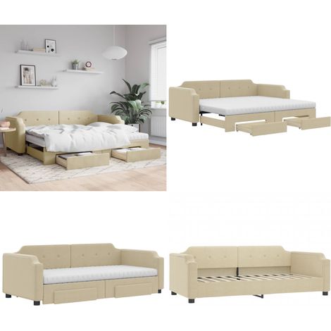 Tagesbett Ausziehbar mit Schubladen Creme 90x200 cm Stoff - Sofa - Schlafcouch - Gästebett - Tagesbett - Wohnzimmermöbel - Home & Living