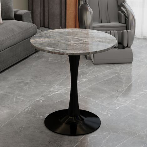 Tavolo rotondo in marmo artificiale nero e grigio, Ø70,1 cm, design moderno