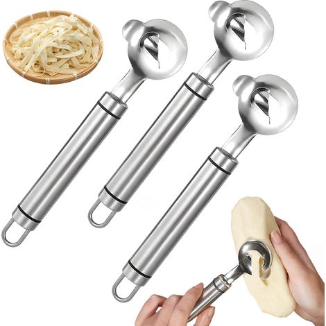 Sbucciatore multifunzionale per cactus in acciaio inox, coltello per sbucciare in acciaio inox, coltello per spaghetti per utensili da cucina (set da 3)